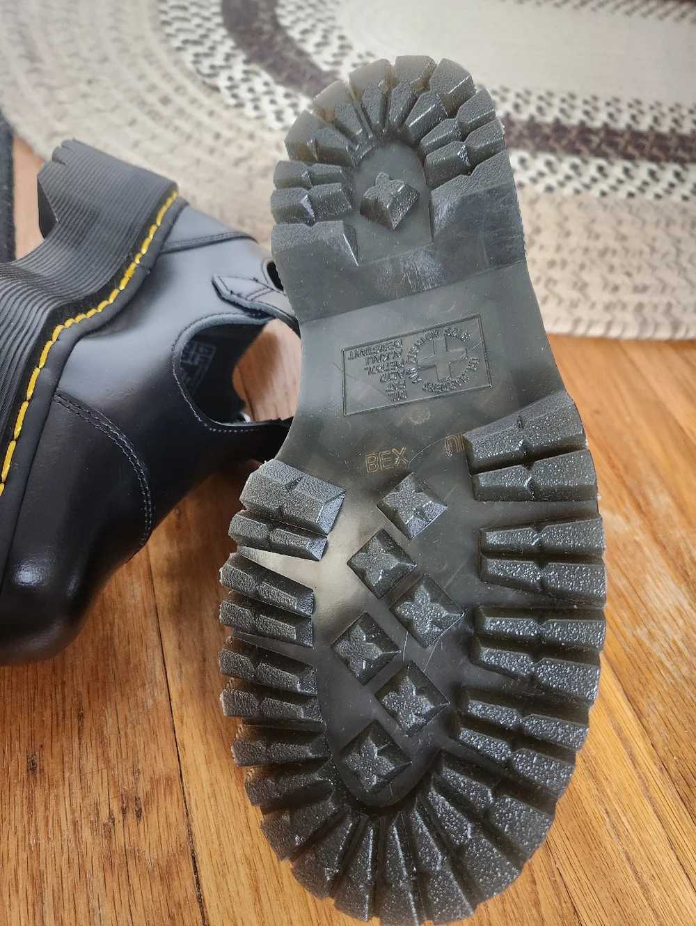Dr. Martens Bethan Black Mary Jane Shoes with Yellow Stitch Accent